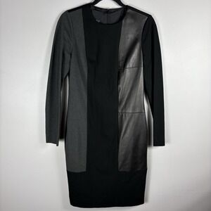 Carlisle Women's 4 Black Leather Detail Long Sleeve Zip Back Lined Bodycon Dress